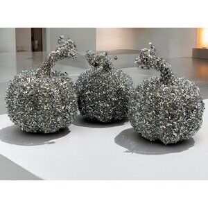 Silver Glitter Pumpkins For Fall & Halloween Decor Set Of 3